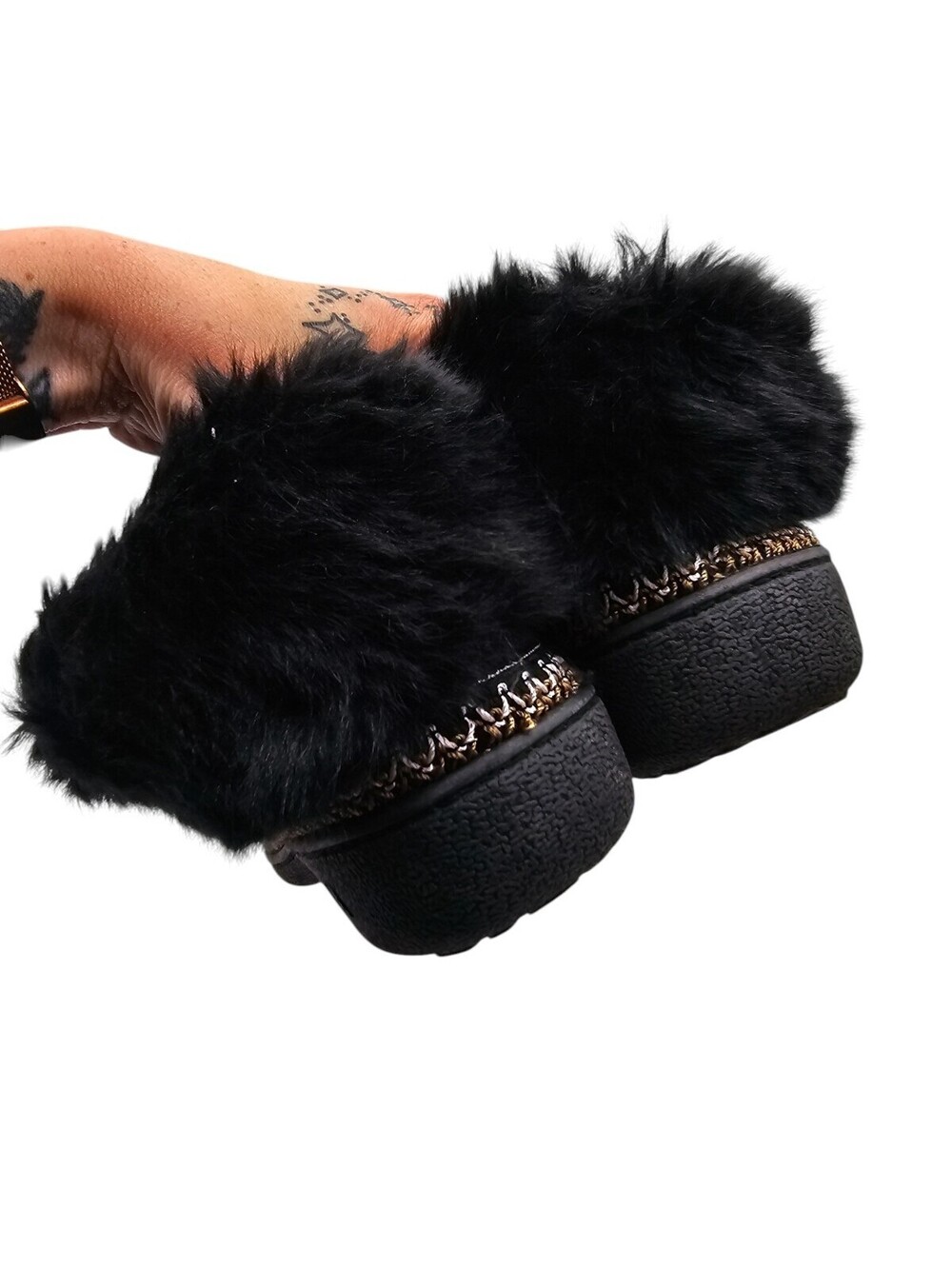 Isotoner Micro Suede Rory Hoodback model Fur Trim Slippers Sz 6.5-7 Black - Picture 3 of 6